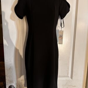 Calvin Klein Black Puff Sleeve Mock Neck Sheath Dress